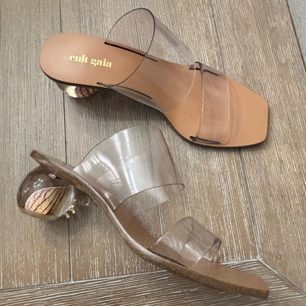 CULT GAIA Transparent Heels with Tan Accents